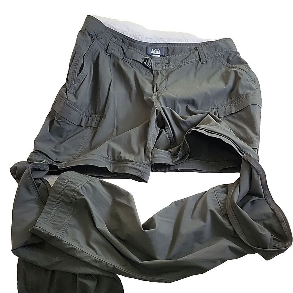 REI Women's Green Relaxed Fit Adjustable Waist Zip Off Outdoor Pants, Size 14 P